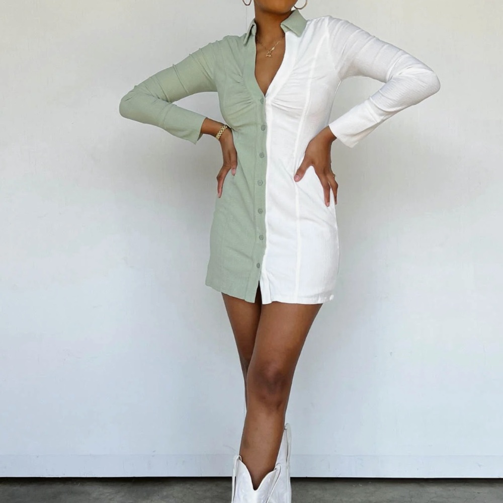 NWT Vestique Sharapova Two-Tone Gren and White Mini Dress - Picture 5 of 14